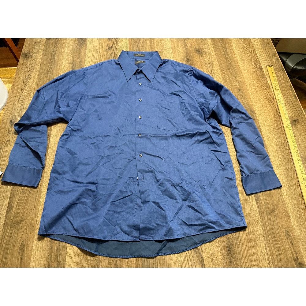 Arrow Shirt Mens Large Blue Button Long Sleeve Sateen Wrinkle Free